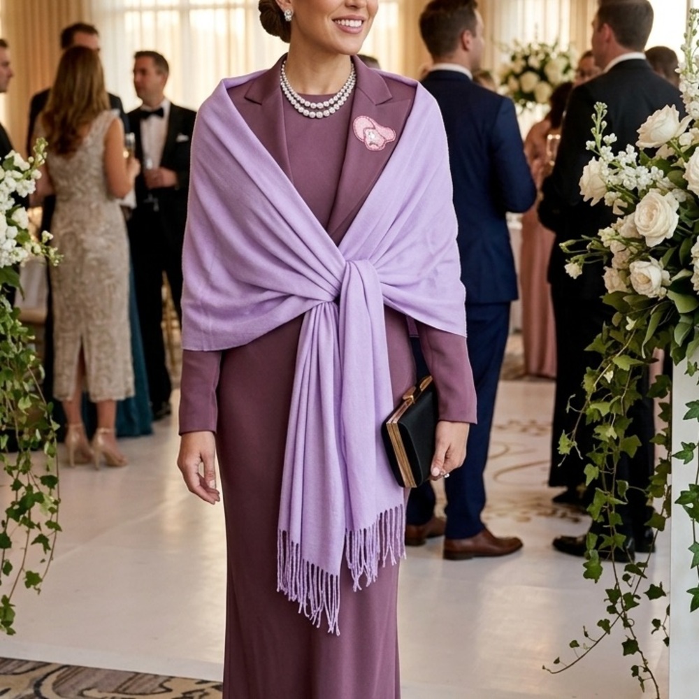 Los Balseras Cashmere Lavender Fringe Shawl Wrap